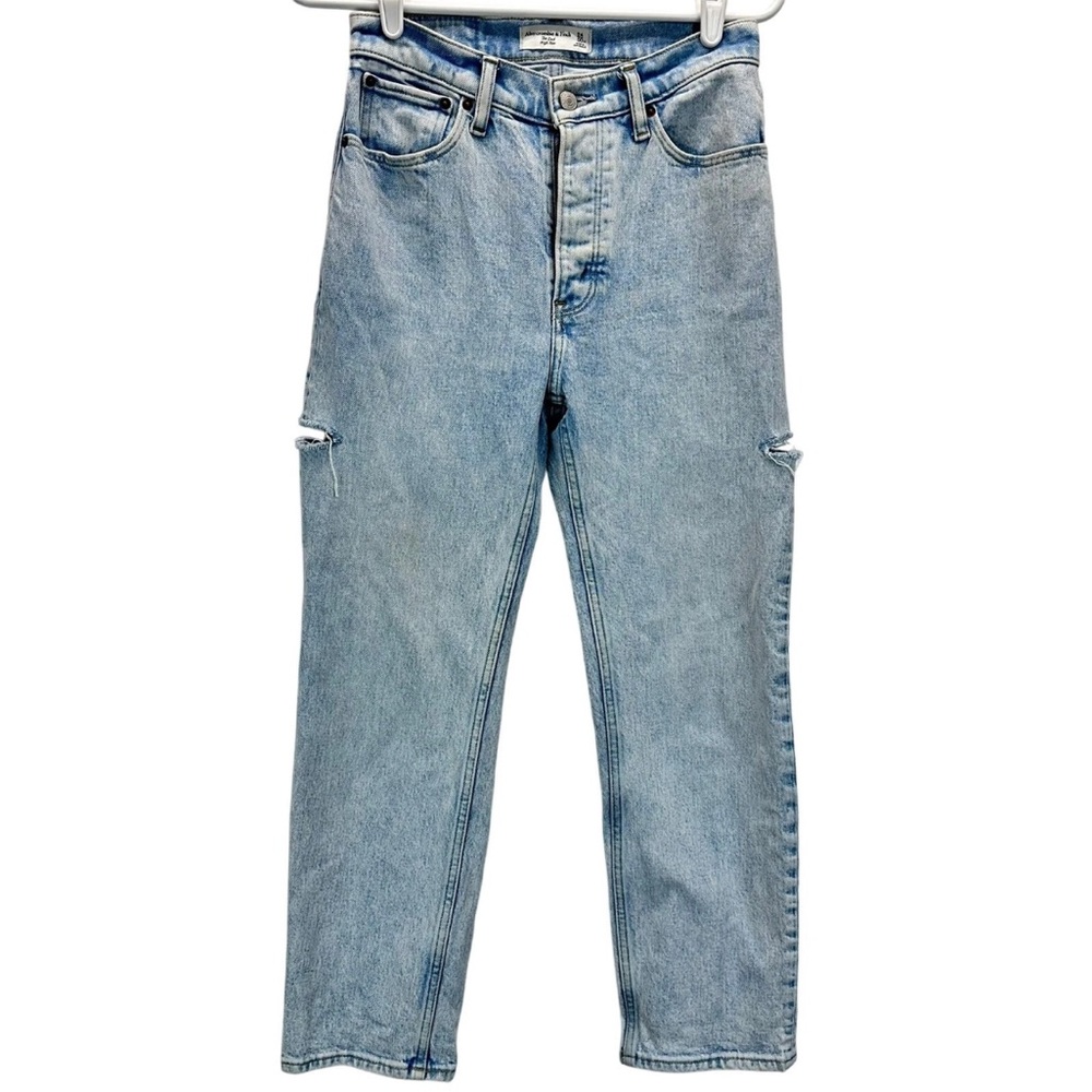 Abercrombie & Fitch The Dad High Rise Jeans Thigh Slits Light Wash